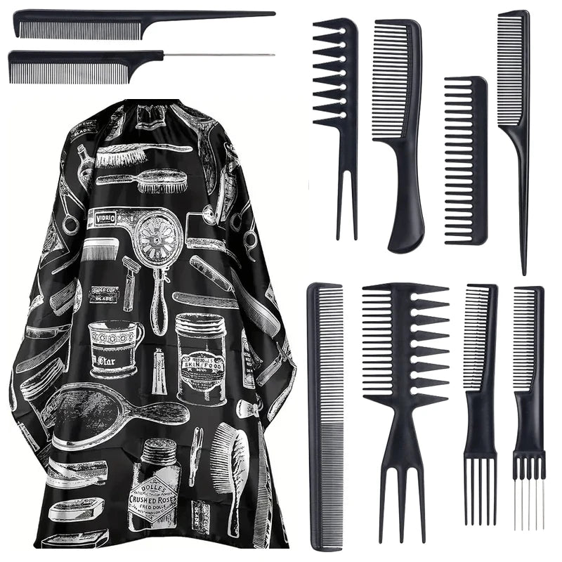 11Pcs/15Pcs, Salon Barber Cloak Set, Barber Stylist Cloak with Adjustable Buckle, Neck Dust Removal Brush and Comb, Barber Shop Tool