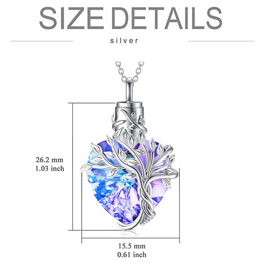 Collar con urna de corazón Árbol de la Vida para cenizas, joya funeraria de plata con embudo de llenado, regalos de joyas conmemorativas para mujeres y niñas