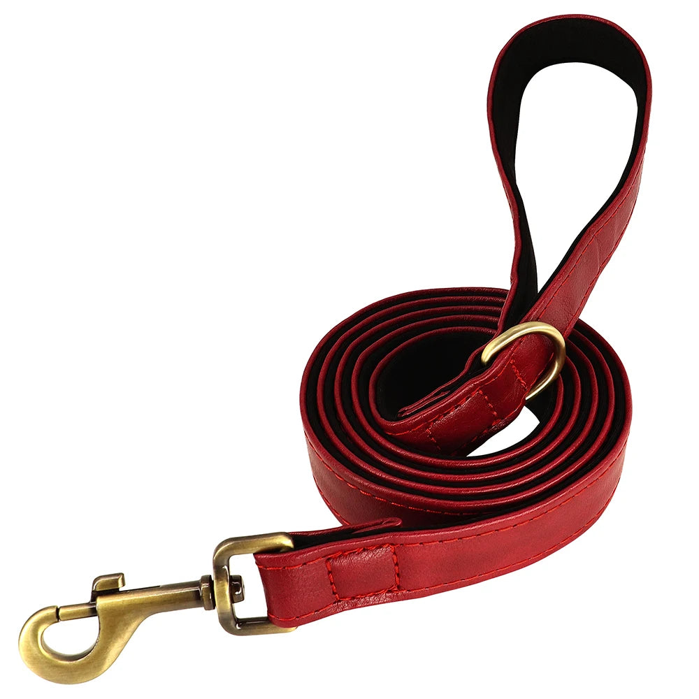 Customized Leather Dog Collar Leash Set, Soft Padded Leather Collar For Small Medium Large Dogs With Free Engraved Nameplate
