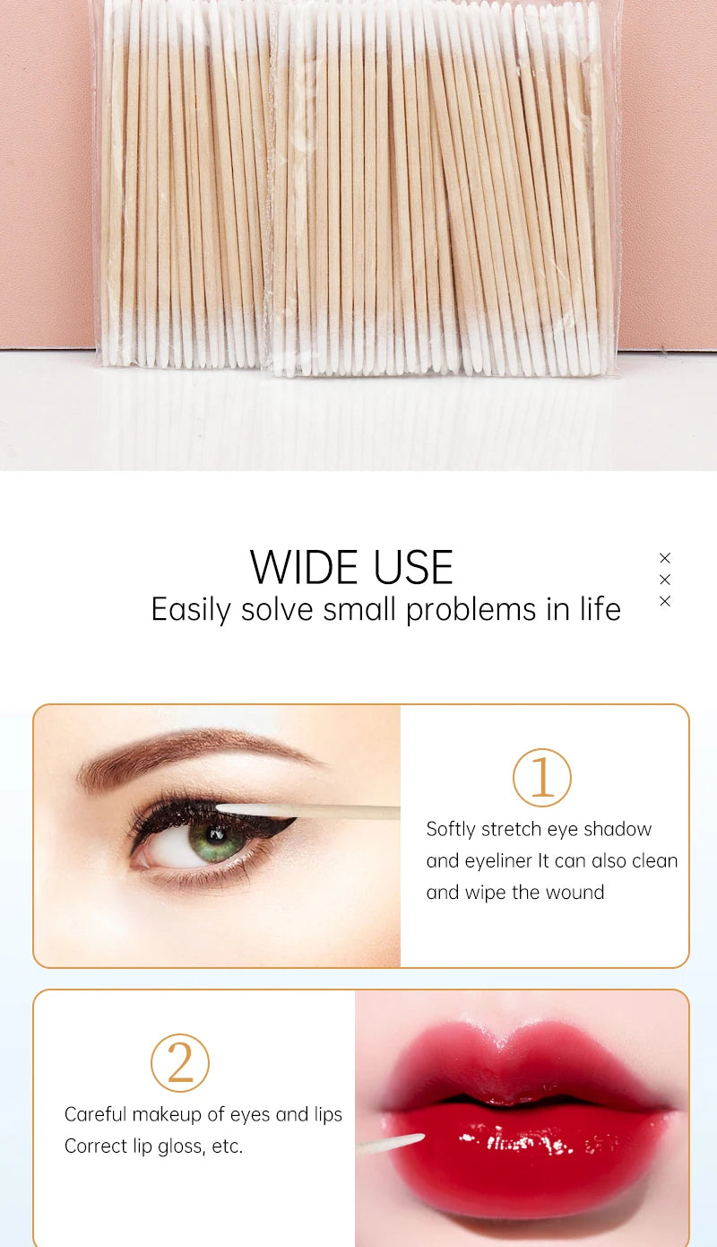 100/300Pcs, Double Head Cotton Swab, Women Makeup, Cotton Buds Tip For Medical Wood Sticks, Nose Ears Cleaning Health Care Tools