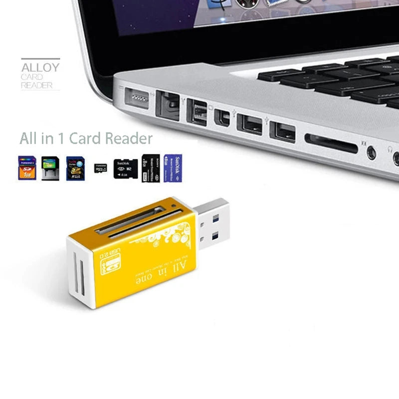 Card Reader 4 Ports, USB2.0 Memory SD TF Card SDHC MMC/RS MMC TF MS/MS PRO/MS DUO M2 Adapter for Laptop Desktop, PC Accessories