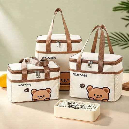 WORTHBUY Cute Thermal Lunch Box Bag, Student Portable Large Capacity Insulated Lunch Bag, Waterproof Reusable Picnic Cooler Bag