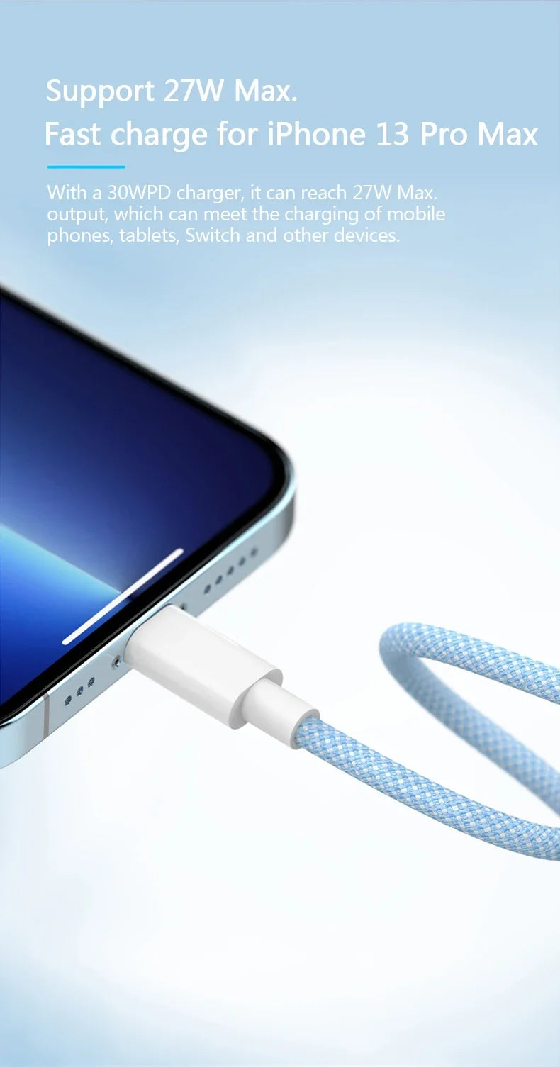 PD 20W USB-C Charging Cable For iPhone 14 13 12 11 Pro Max Xs 8 Plus iPad 3A, Fast Charging Cord, Lightning Data Cable For iPhone