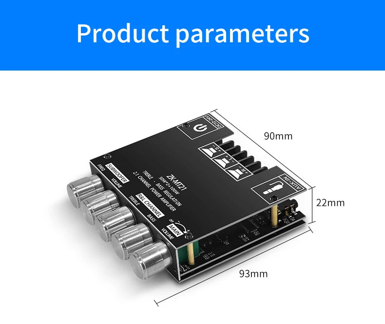 2.1 Channel Bluetooth 5.0, 2.1 Subwoofer Amplifier Board, 50W X 2+100W Power Audio Stereo Amplifier Board Bass AMP AUX