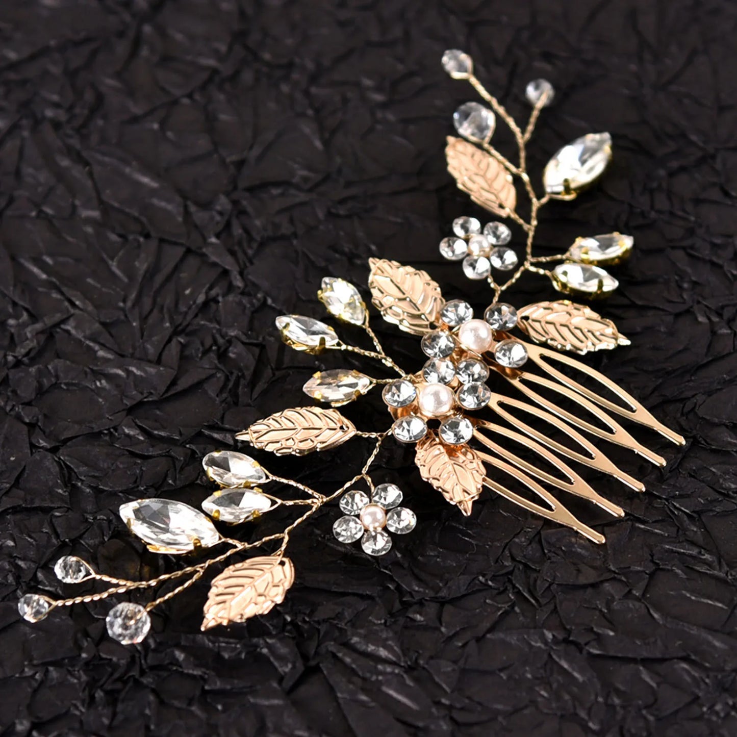 Crystal Pearl Hair Comb Clip Pin Alloy Leaf Hair Comb Handmade Headband Tiara For Women Bride Wedding Hair Accessories Jewelry