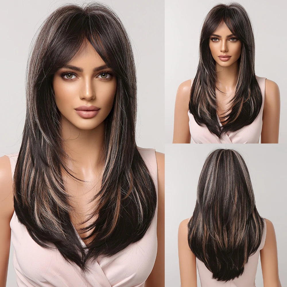 CharmSource Blonde Long Hair Natural Straight Wig, Synthetic Wigs  for Women Daily Party High Density