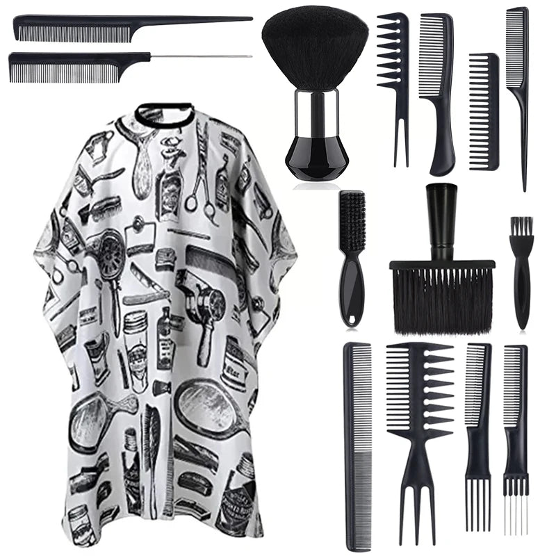 11Pcs/15Pcs, Salon Barber Cloak Set, Barber Stylist Cloak with Adjustable Buckle, Neck Dust Removal Brush and Comb, Barber Shop Tool