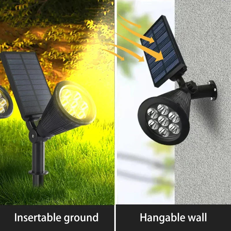 9 LEDs Solar Spotlights, Outdoor IP65 Waterproof, Spot Lights, Brightness Adjustable for Garden Backyard Driveway Patio Decor