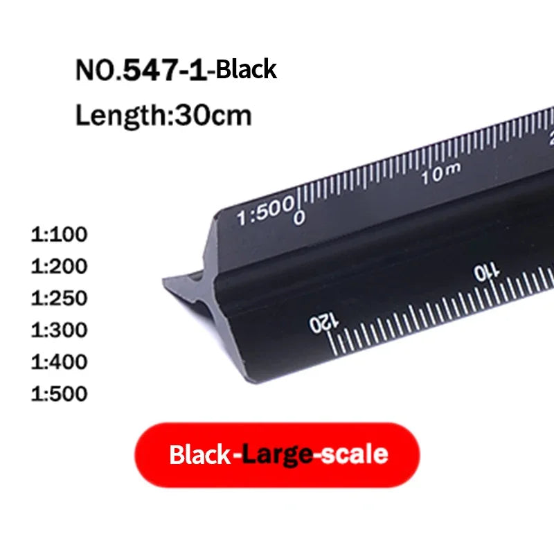 30cm Triangular Scale Ruler 1:20-1:500 Metal Plastic Straight Ruler Metric Architect Engineer Accurate Drafting Measure Tool