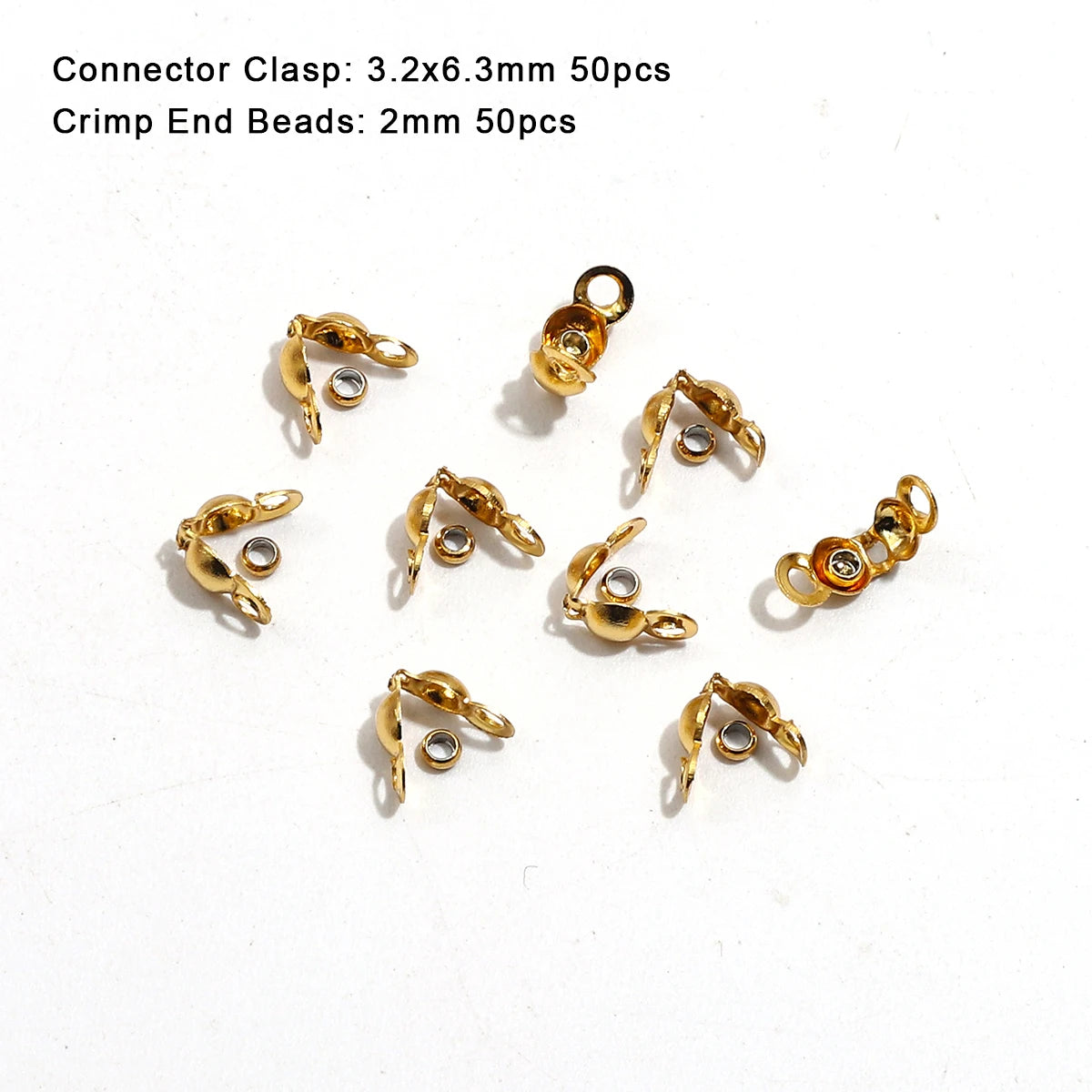 100Pcs/lot, Stainless Steel Gold Plated Connector Clasp Crimp End Beads For Bracelet Necklace Chains, DIY Jewelry Making Supplies