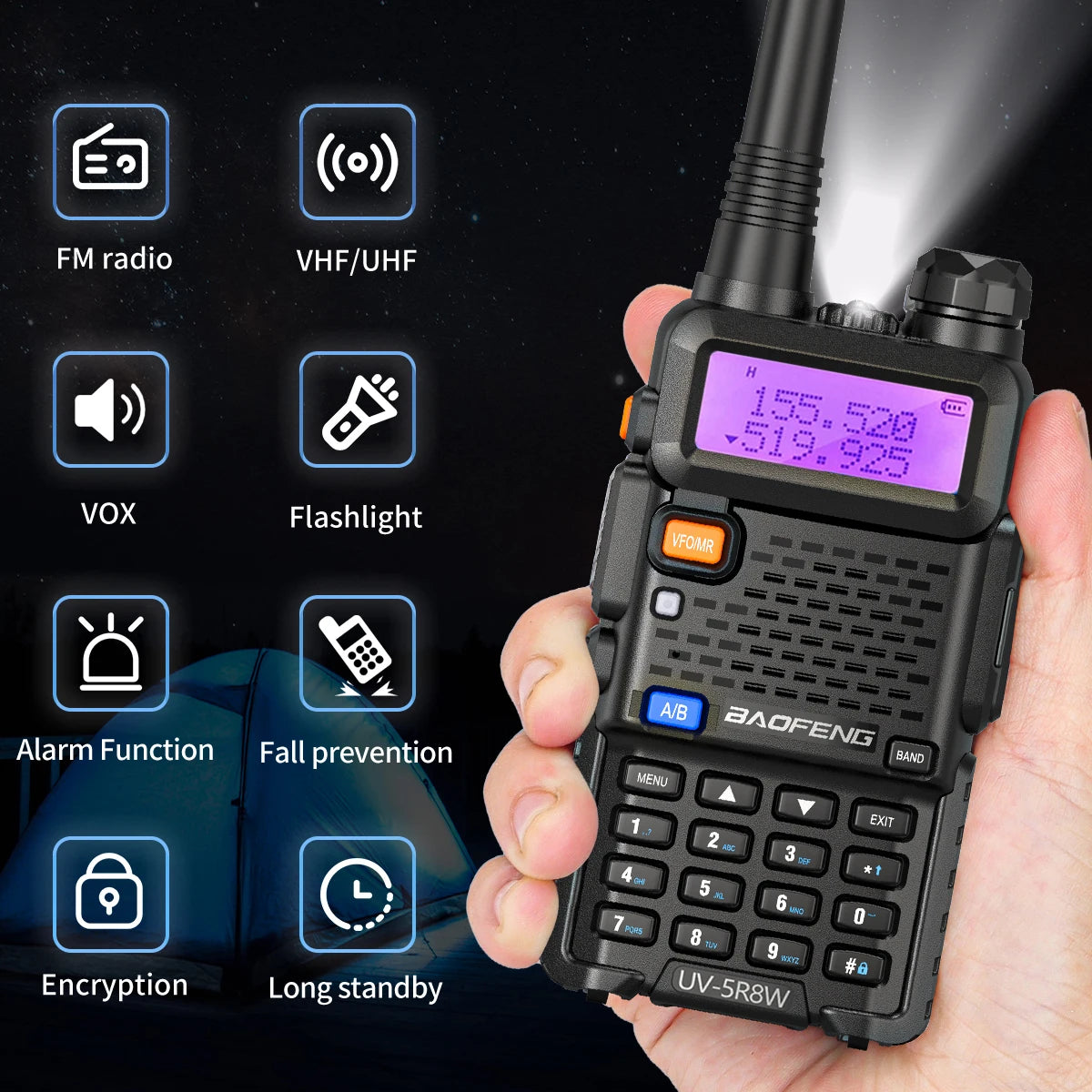 Walkie Talkie, UV 5R 5W 8W Dual Band Ham Two Way Radio, Vhf Uhf FM Radio, Handheld Transceiver, Hunting 16KM, BAOFENG