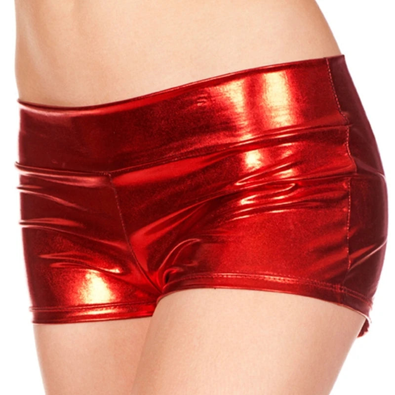 Women's Metallic Booty Shorts, Shining Low Waist Shorts, Dance Festival Bottoms Faux Leather Hot Pants, Clubwear Gifts