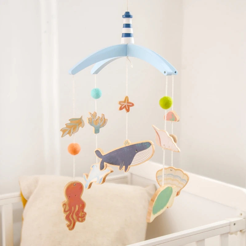 Newborn Baby Rattles Toys, 0-12 Months Soft Felt Whale Bed Bell Infant Mobile Crib Hanging Musical Carousel Toy, Boys Girls Gift