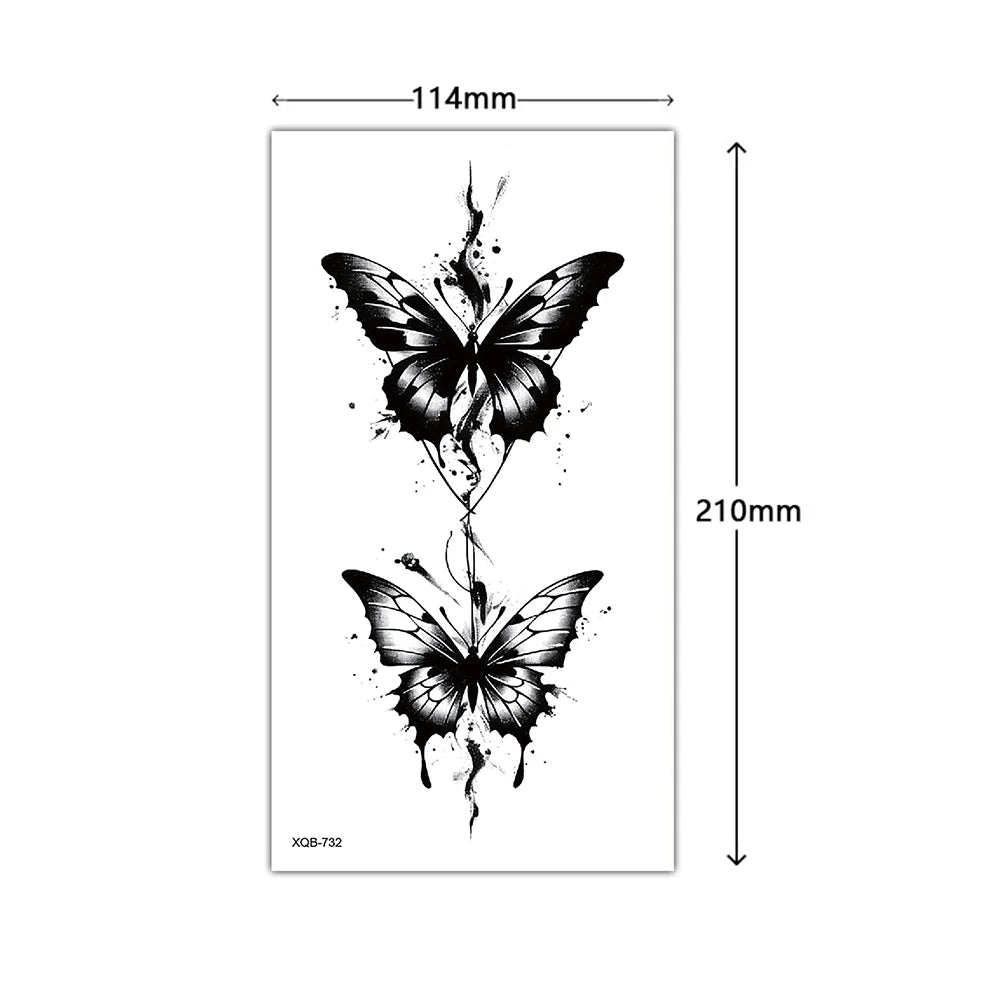 Black Flower Waterproof Temporary Tattoo Sticker, Beauty Butterfly Rose for Women, 3D Flash Body Arm Art Washable Fake Tattoos