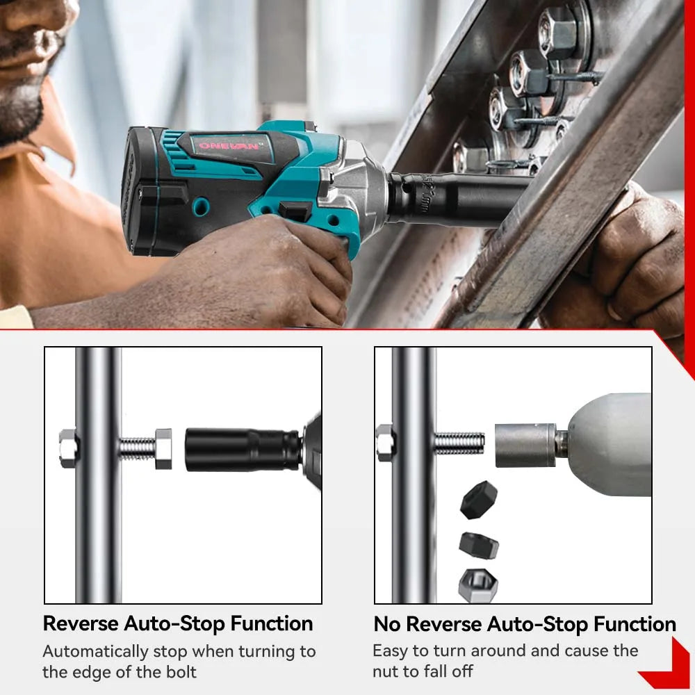 1200N.M Brushless Electric Impact Wrench, 3 Funtion 1/2" Cordless Portable Screwdriver Drill Tools For Makita Battery Pin, ONEVAN