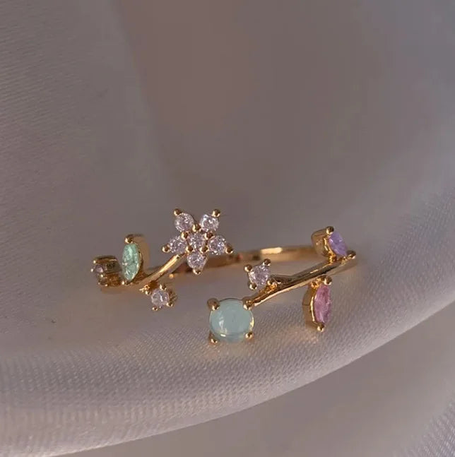 New Cute Colorful Zircon Flower Ring For Women Girl, Fashion Vintage Zircon Adjustable Rings, Jewelry Gift
