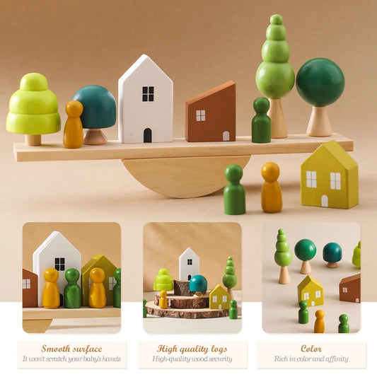 Juguetes sensoriales Montessori Juguetes apilables para bebé Réplica de casas del bosque Bloques de madera del bosque Regalo de juego educativo para la primera infancia