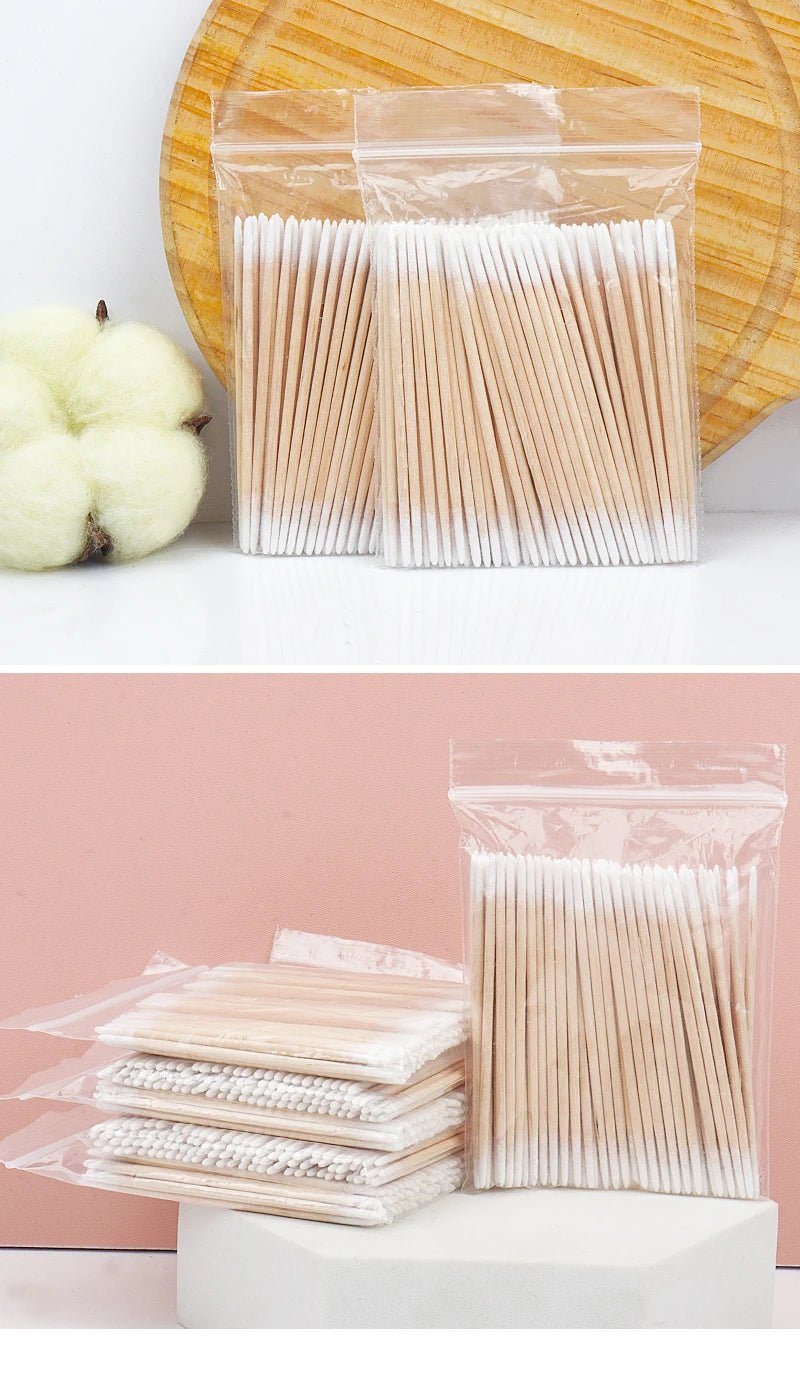 100/300Pcs, Double Head Cotton Swab, Women Makeup, Cotton Buds Tip For Medical Wood Sticks, Nose Ears Cleaning Health Care Tools