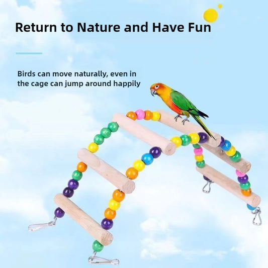 Natural Wood Birds Pets Parrots Ladders Climbing Toy Hanging Colorful Balls Parrot Swing Toys for Conures Parakeets Cockatiels