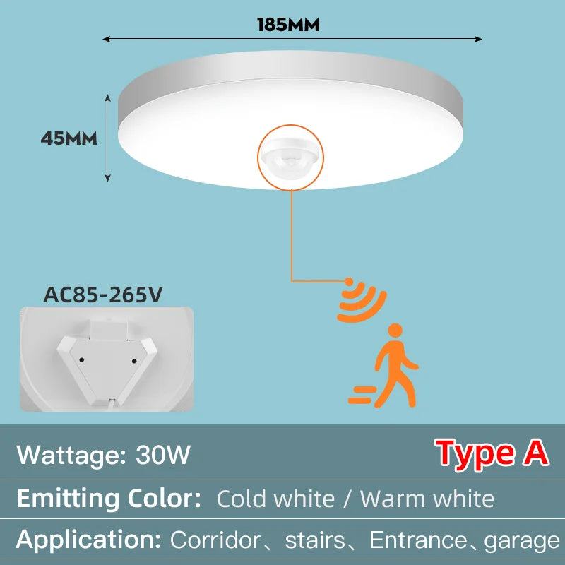 Led Ceiling Lamp With Motion Sensor, 40W 30W 20W 18W 15W 12W, Led Ceiling Light Fixtures For Entrance Balcony Corridor 110V 220V