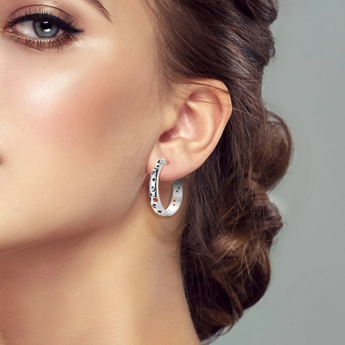 925 Sterling Silver Colored Zirconium Stars Hoop Earrings For Women Jewelry, Anniversary WeddingMaking Jewelry Gift