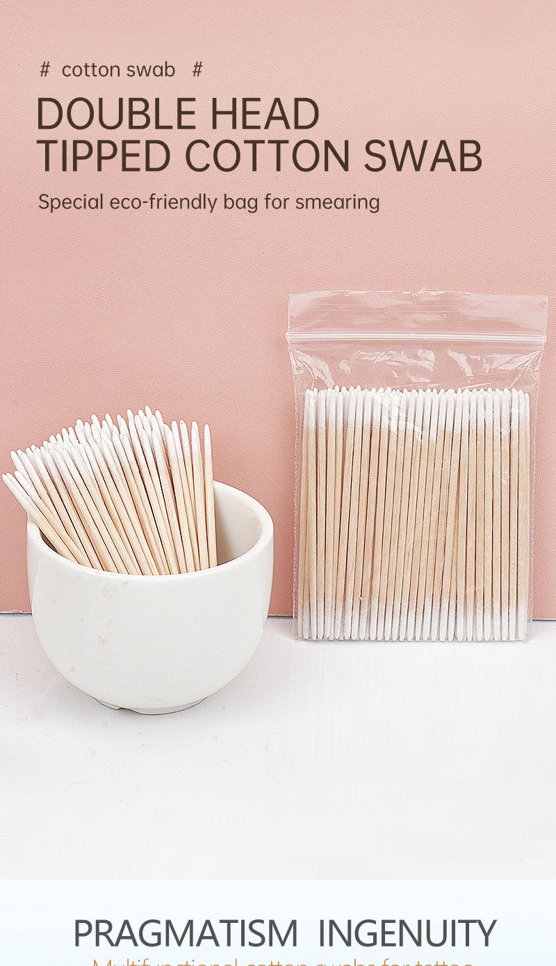 100/300Pcs, Double Head Cotton Swab, Women Makeup, Cotton Buds Tip For Medical Wood Sticks, Nose Ears Cleaning Health Care Tools
