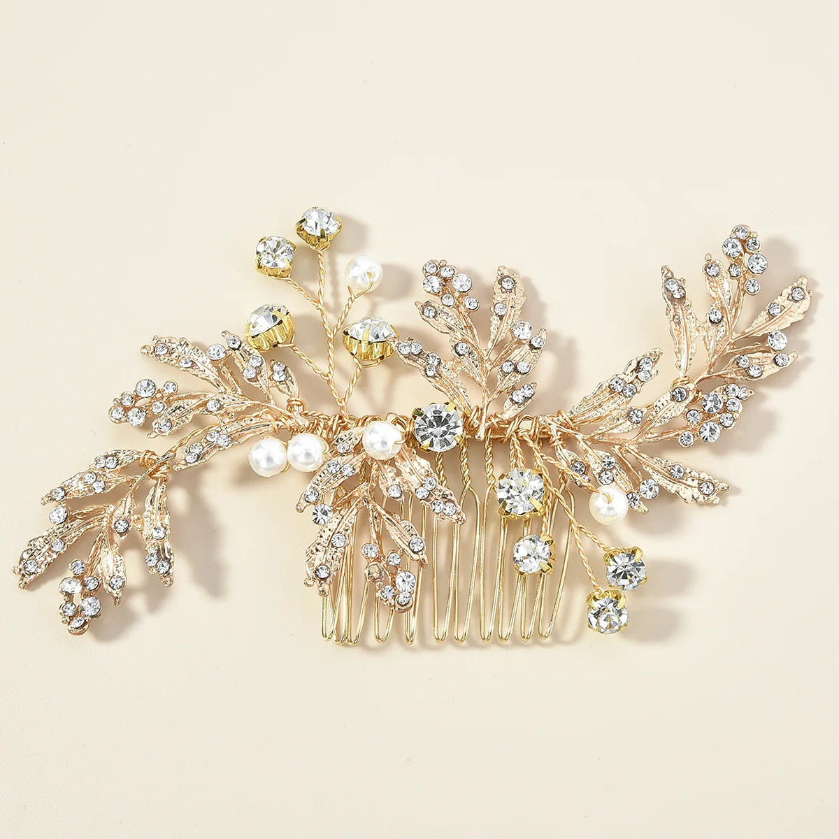 Crystal Pearl Hair Comb Clip Pin Alloy Leaf Hair Comb Handmade Headband Tiara For Women Bride Wedding Hair Accessories Jewelry