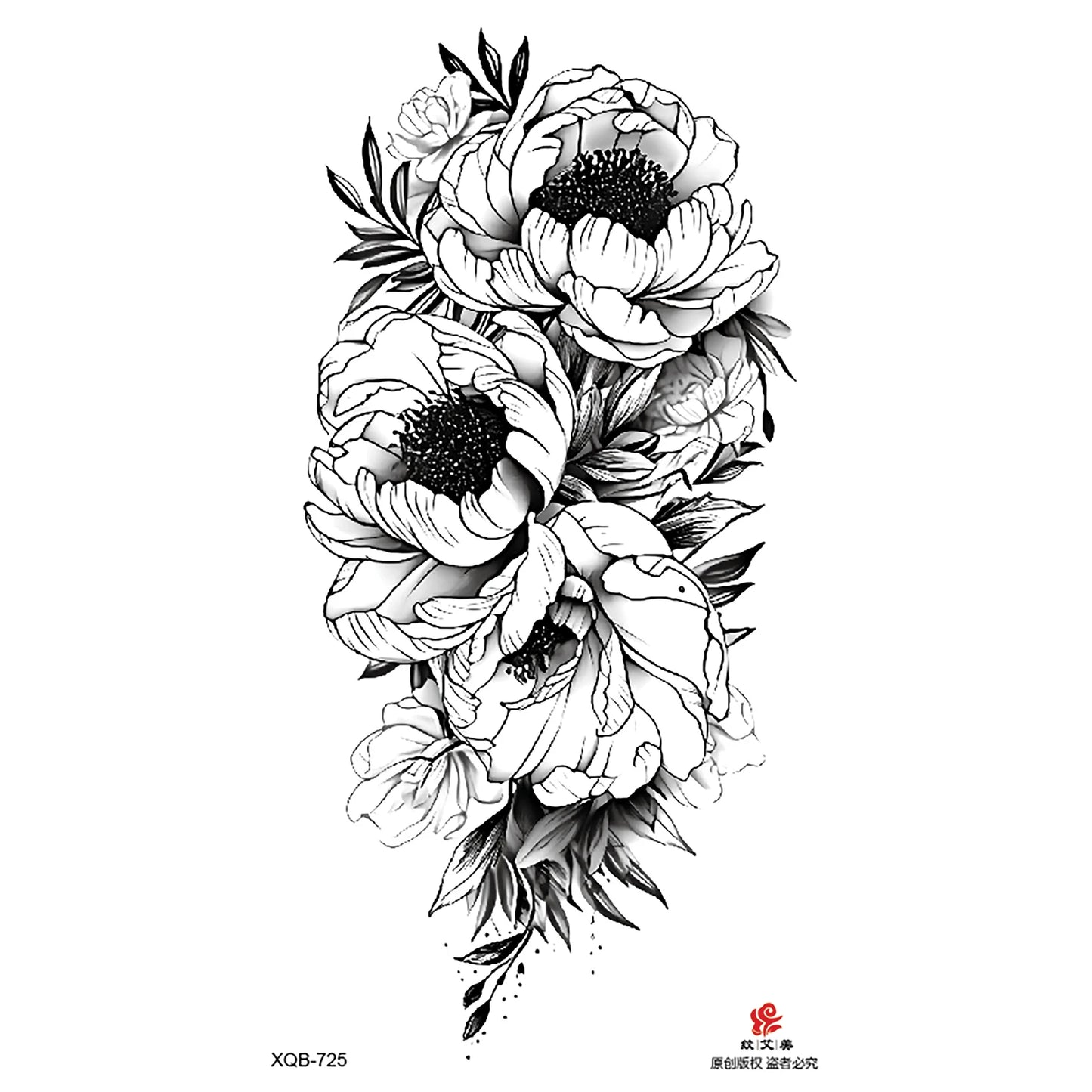 Black Flower Waterproof Temporary Tattoo Sticker, Beauty Butterfly Rose for Women, 3D Flash Body Arm Art Washable Fake Tattoos