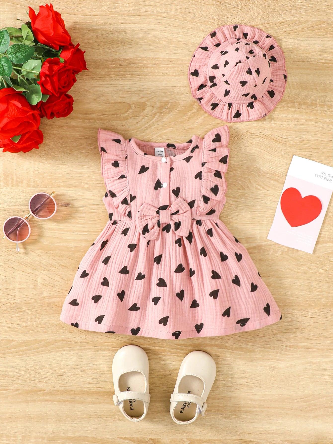 2Pcs, Dress Clothes Set, Newborn Baby Girl Love Print Sleeveless Dress With Hat Summer Fashion Cute Wear for Infant Girl 0-9Months