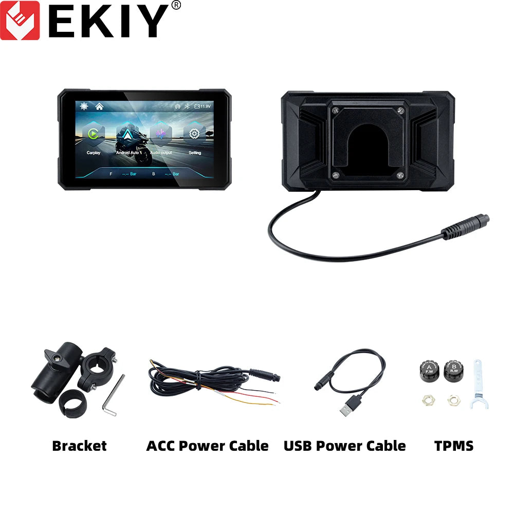 EKIY 5.0 inch Portable Digital Dashboard Motorcycle Navigation GPS Removable Display Screen Wireless CarPlay Moto Android Auto