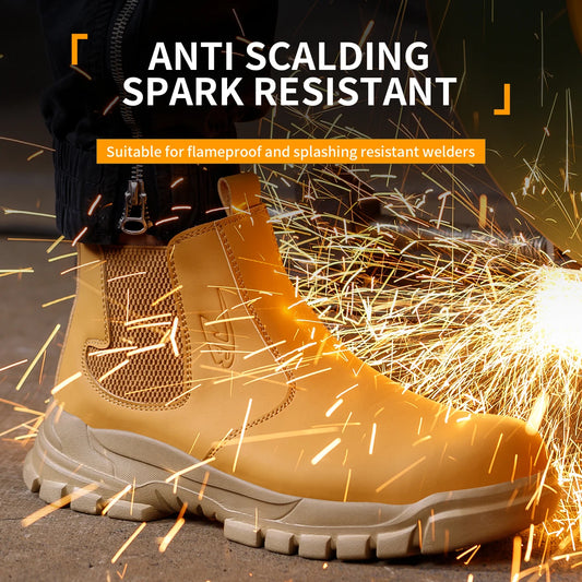 Botas de trabajo de seguridad impermeables para hombre, con puntera de acero, antichoques y antipunzones, para exteriores, senderismo, tácticas