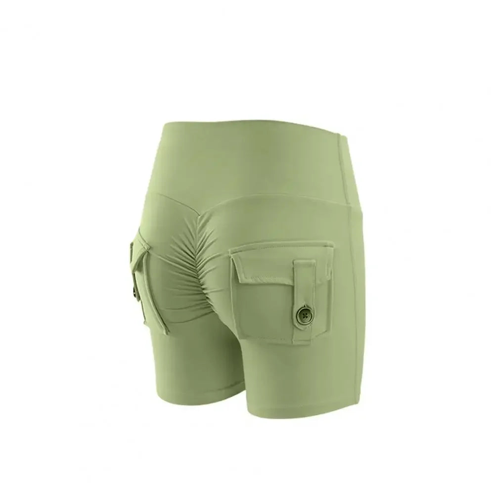 Summer Peach Butt Fitness Exercise Shorts, Three-Quarter Pants, Cargo Air Dry Pocket Yoga Tight Pants, Lift the hips Women's Shorts