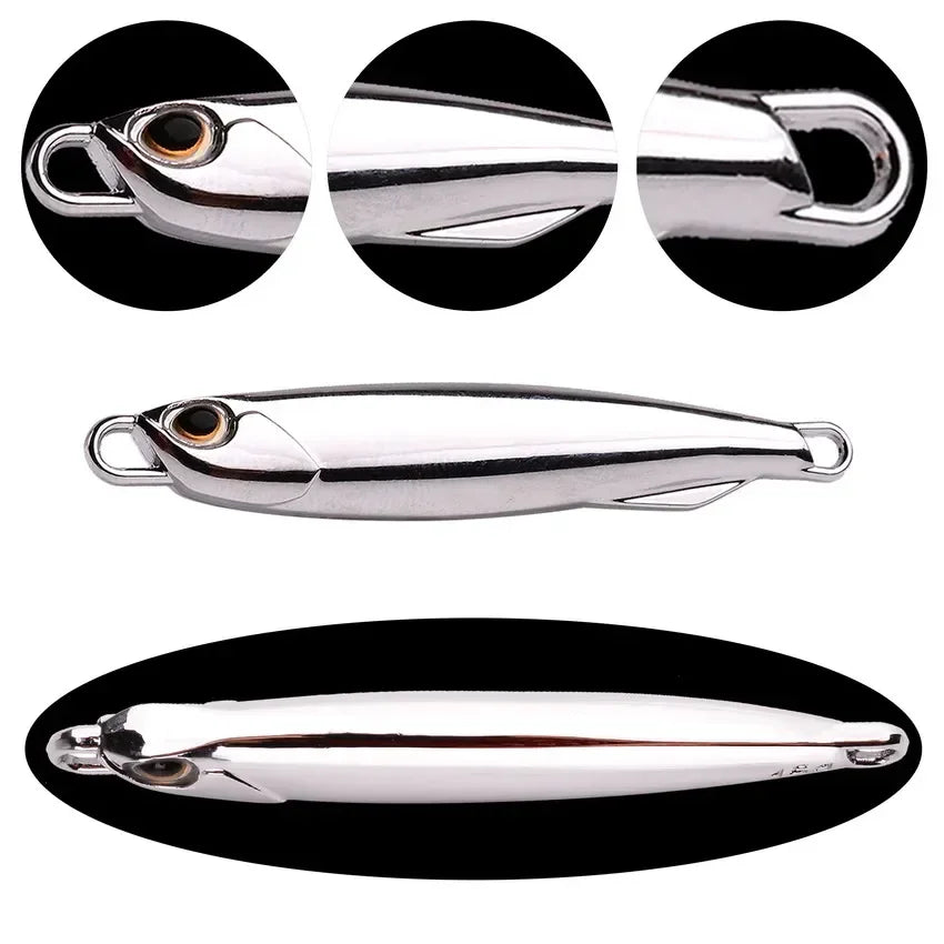 1Pc, Electroplated Lron Plate Rod Metal Fishing Bait, 60g 40g 30g 20g, Portable Fishing Lure, Sharp Hoops Tip, Spinning Tackle Tool