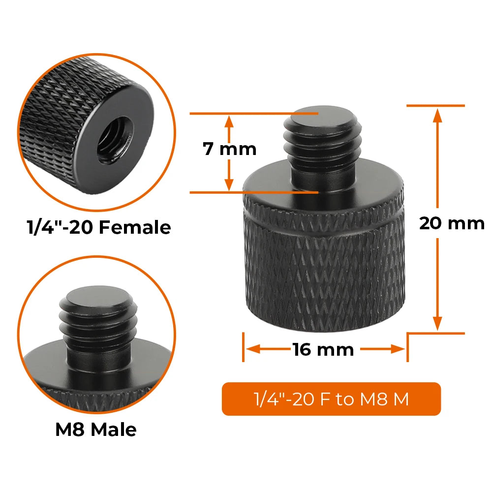 HDRig Universal 1/4"-20 Female to 1/4" 3/8" M4 M5 M6 M8 M10 M12 Male Threaded Screws Mount Adapters Tripod Camera
