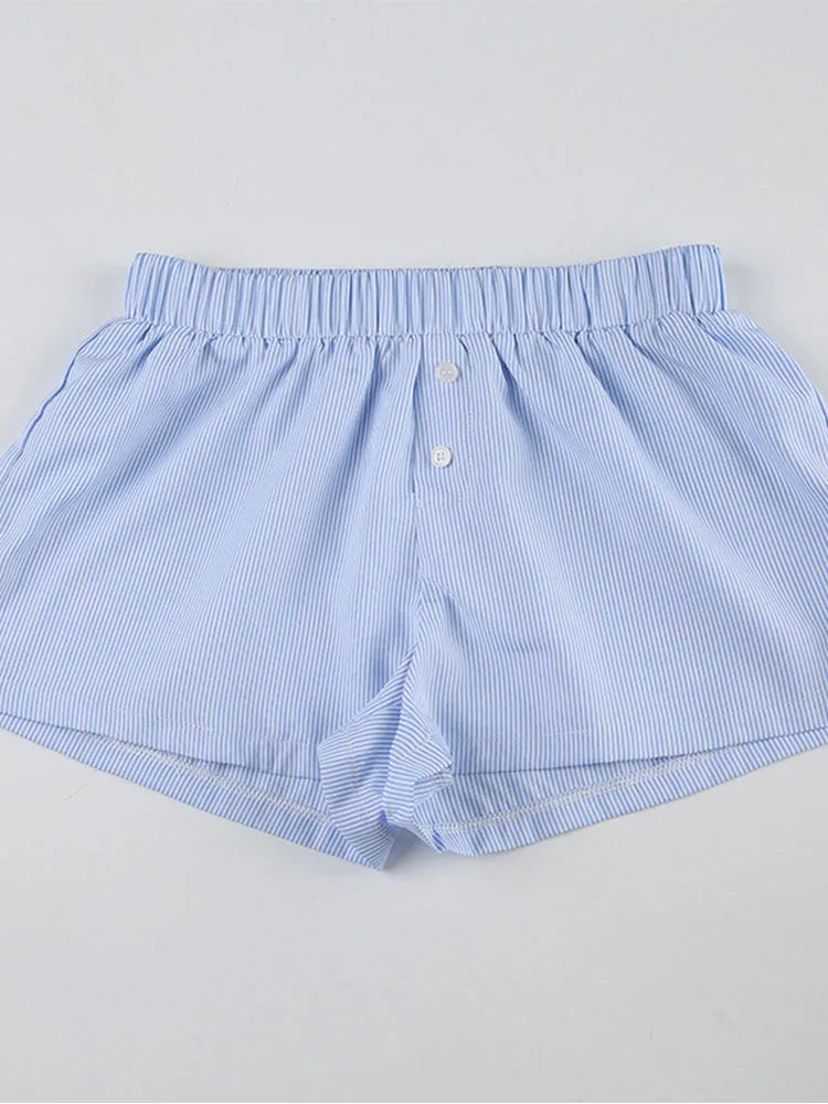 Striped Print Casual Shorts for Women, Elastic Waist Fashion Button Bottoms Streetwear, Chic Basic Y2K Loose Shorts
