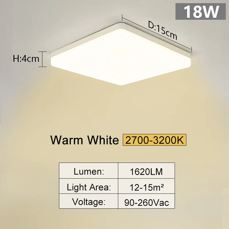 Square Led ceiling lamp, bedroom lighting, Neutral white, cold white, warm white, 48W 36W 24W 18W led ceiling light room, MARPOU