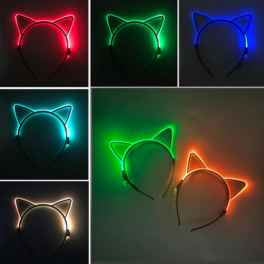 Diadema LED Luminous de Orejas de Gato Accesorios Kawaii Suministros para Cosplay Diadema Luminosa Colorida para Cumpleaños Navidad