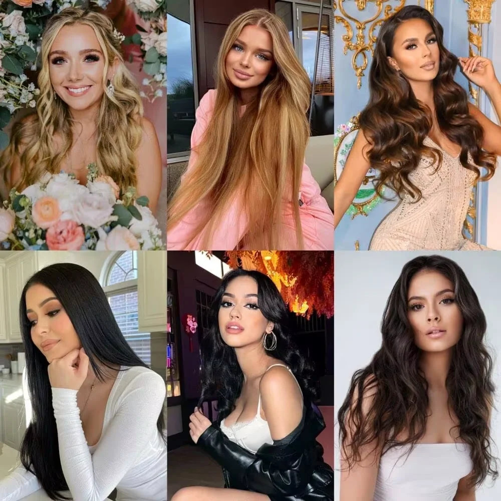 Clip In Hair Extensions, Human Hair Brazilian Straight Clip In Natural Black Color, Clip-In Remy Hair 20 22 24 26 Inch 4# Women