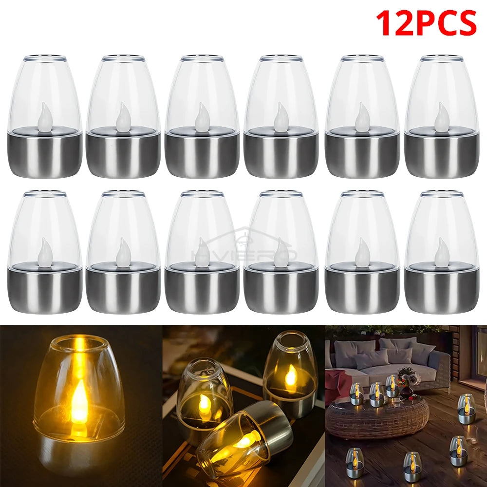Solar Light LED Stainless Steel Candle, Outdoor Courtyard Decorative Atmosphere Night Lights Halloween Candlelight, Dinner Lamping