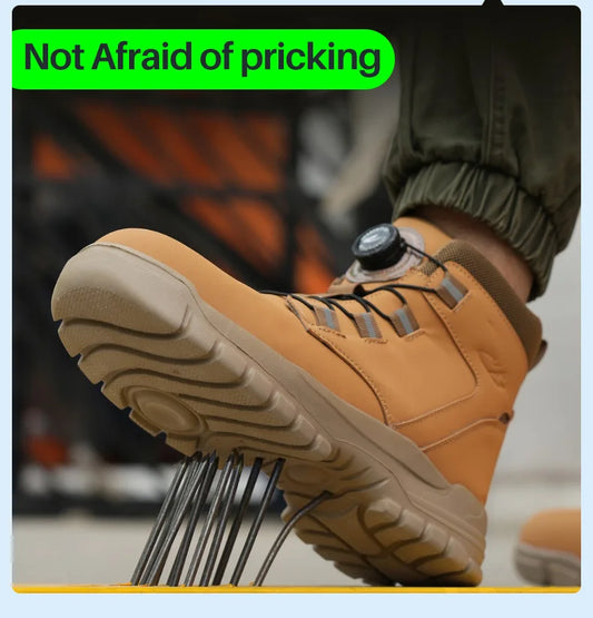 Zapatos de trabajo con botón giratorio para hombre, botas protectoras antipunzonamiento, zapatillas deportivas, zapatos de seguridad impermeables, zapatos antideslizantes con puntera de acero