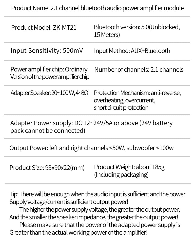 2.1 Channel Bluetooth 5.0, 2.1 Subwoofer Amplifier Board, 50W X 2+100W Power Audio Stereo Amplifier Board Bass AMP AUX