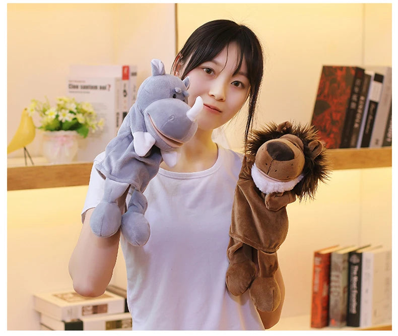 Cartoon Animal Hand Puppet Parent-child Game Doll, 35cm, Stuffed Gaming Doll, Lion Elephant Pig Appease Toys, Birthday Gifts For Children