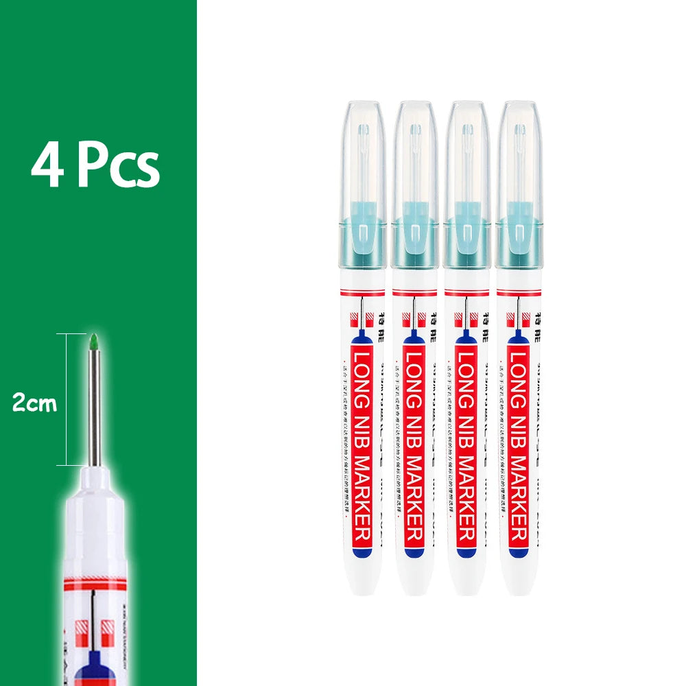 4-80Pcs, 2cm, Waterproof Long Head Markers, Deep Hole Marker Pen for Metal Carpenter, Red/ Black/ Blue/ Green Ink Woodworking Tools