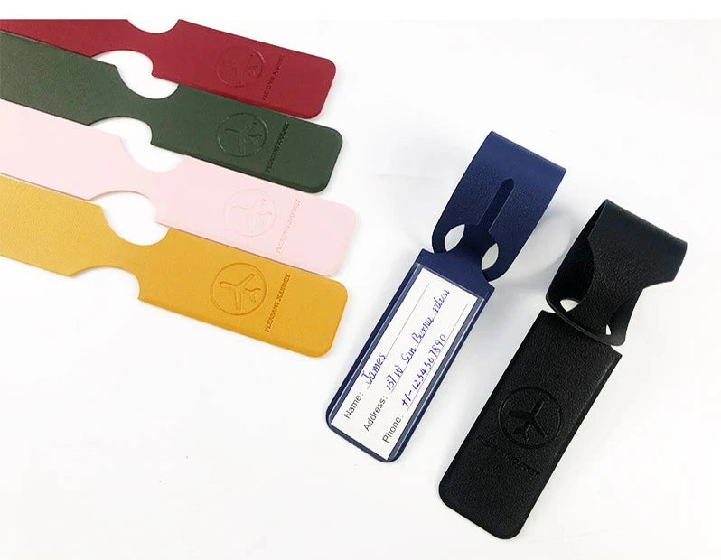 1Pc, PU Leather Luggage Tag, Creative Baggage Suitcase Identifier, ID Address Holder Boarding Tags, Portable Label Travel Accessories
