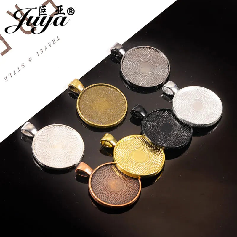 10Pcs, Pendant Cabochon Base, DIY Jewelry Making 25mm Inner Size Plated Crafts Setting, Necklace jewellery Findings Accessory, JUYA