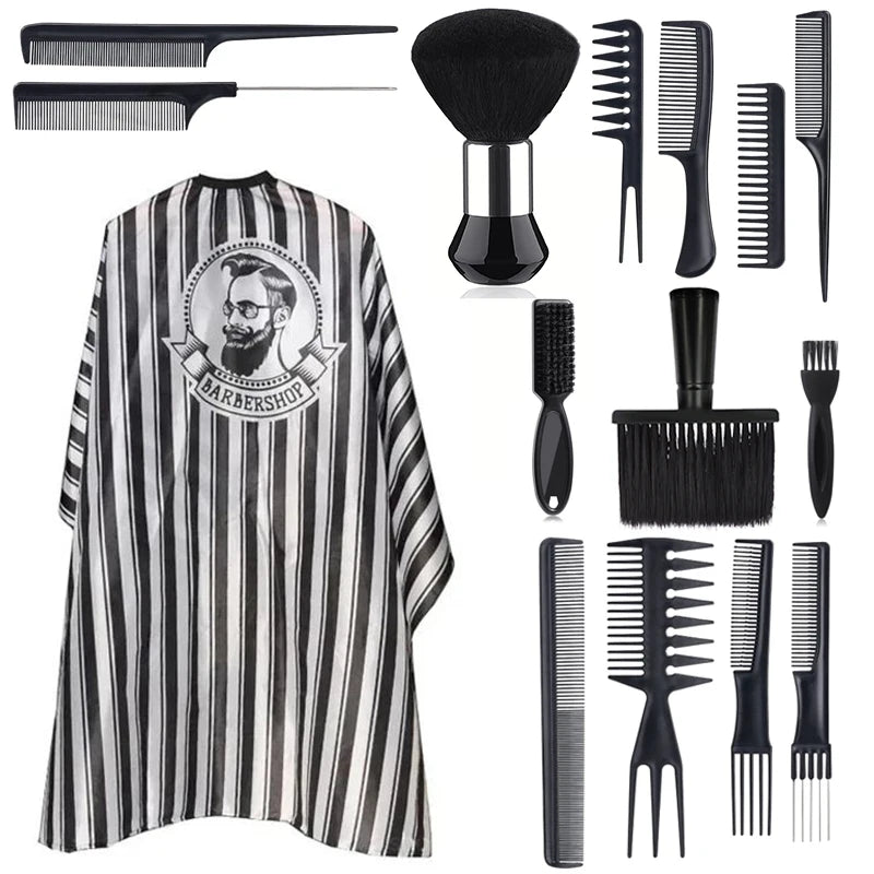 11Pcs/15Pcs, Salon Barber Cloak Set, Barber Stylist Cloak with Adjustable Buckle, Neck Dust Removal Brush and Comb, Barber Shop Tool