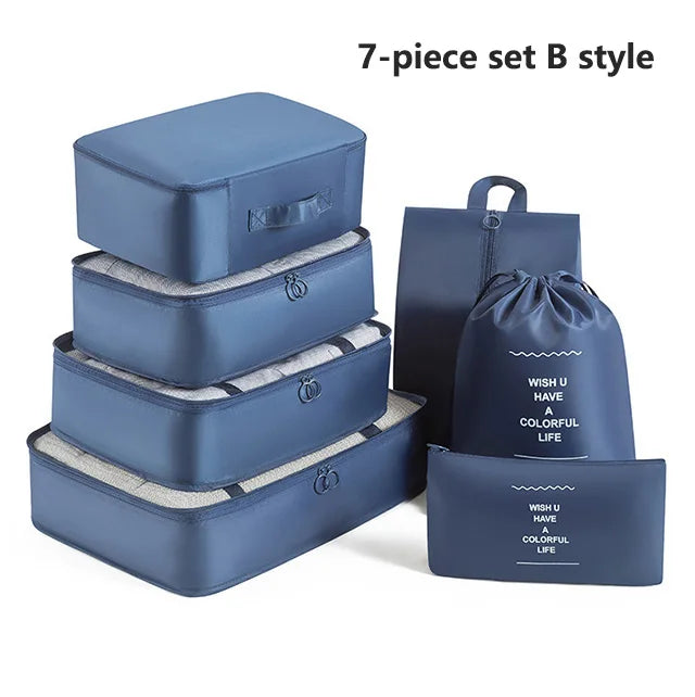 7Pcs, Travel Organizer, Storage Bags, Wardrobe Cube Suitcase Packing Cubes Set Storages, Luggage Clothes Shoe Pouch Folding