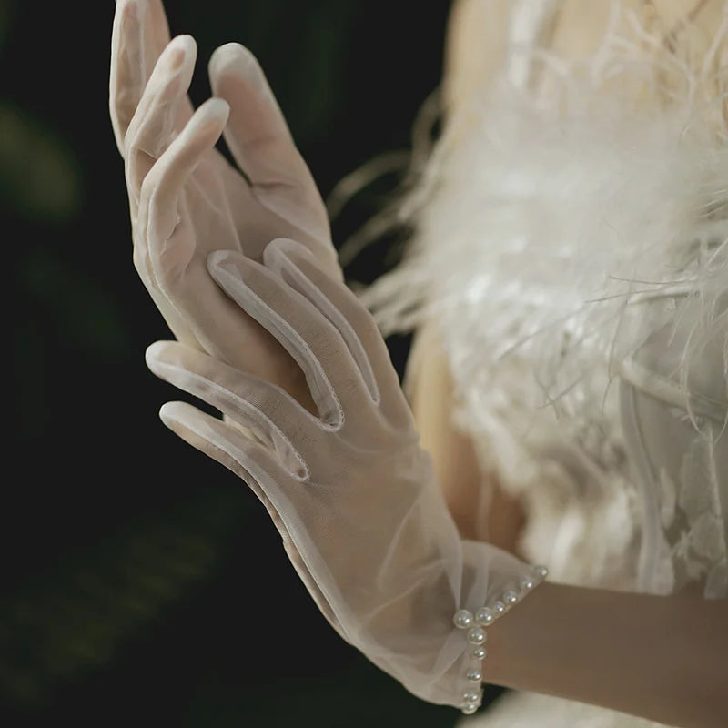 Sexy Transparent Black White Mesh Tulle Glove, Spring Summer Thin Short Glove, Party Dancing Dress Wedding Glove, Lolita New