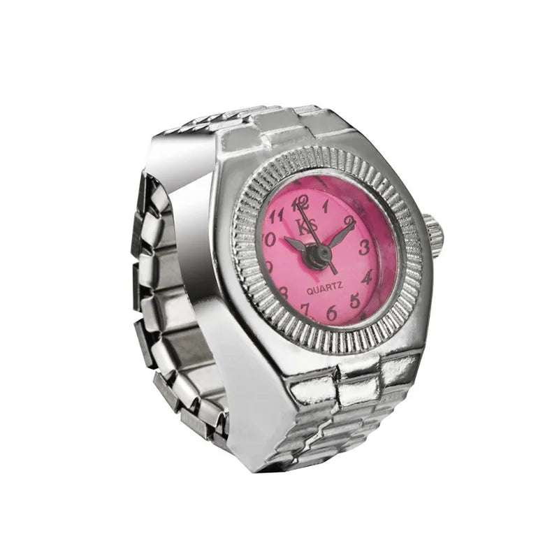 Vintage Punk Finger Watch, Mini Elastic Strap Alloy Watch, Couple Rings, Jewelry Clock, Retro Roman Quartz Watch Rings, For Women, For Men