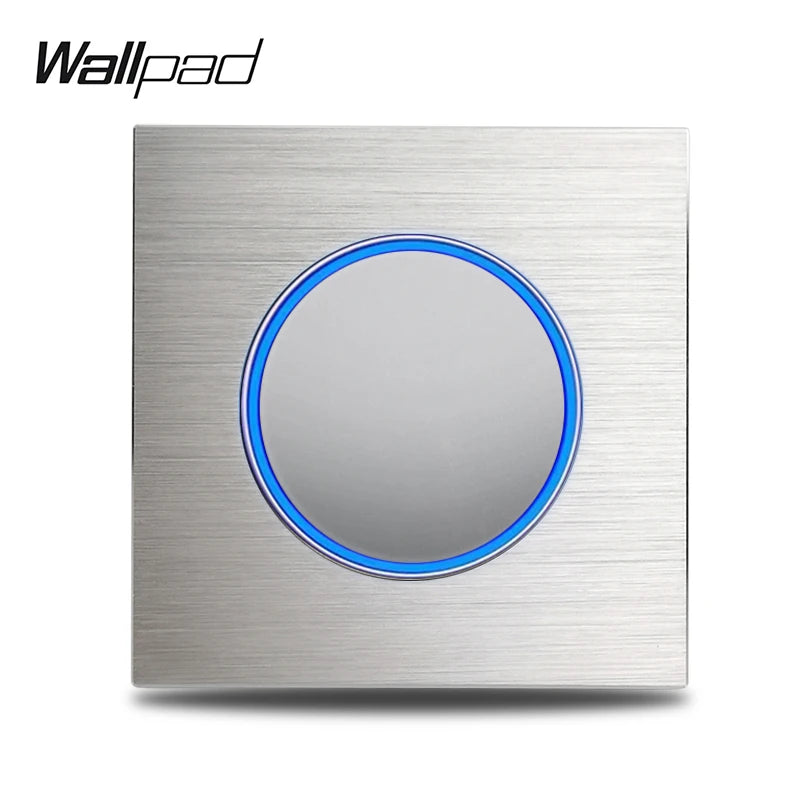 Wallpad Wall Switch 1 Way 2 Way, Circle Round Button, Blue LED Indicator, Brushed Aluminum Finishing, Black Gold SIlver Brown